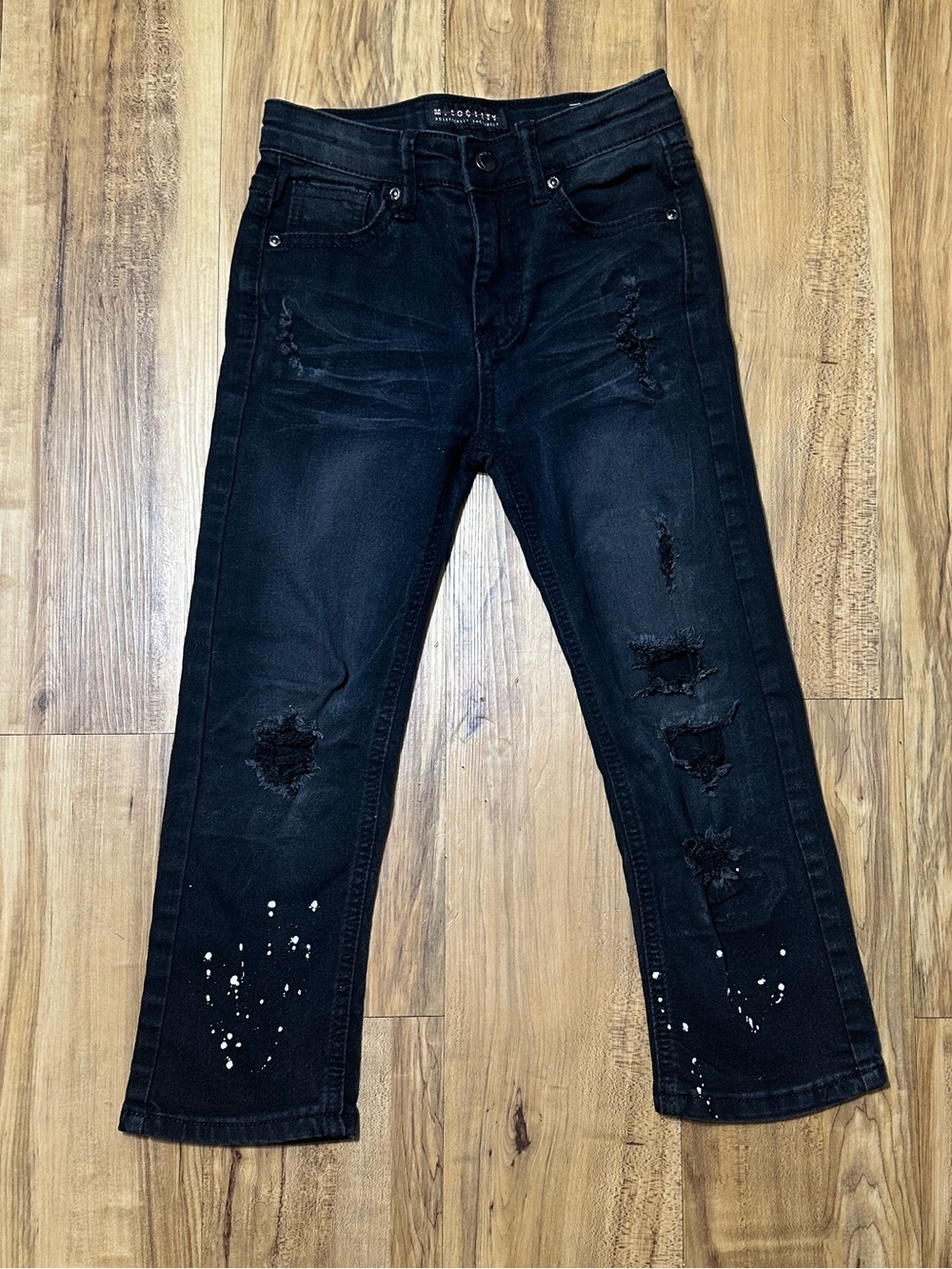 Black Distressed Paint-Splatter Jeans Size 8